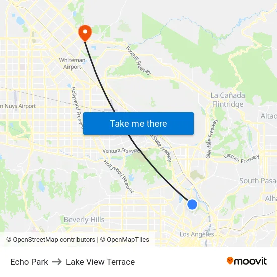 Echo Park to Lake View Terrace map