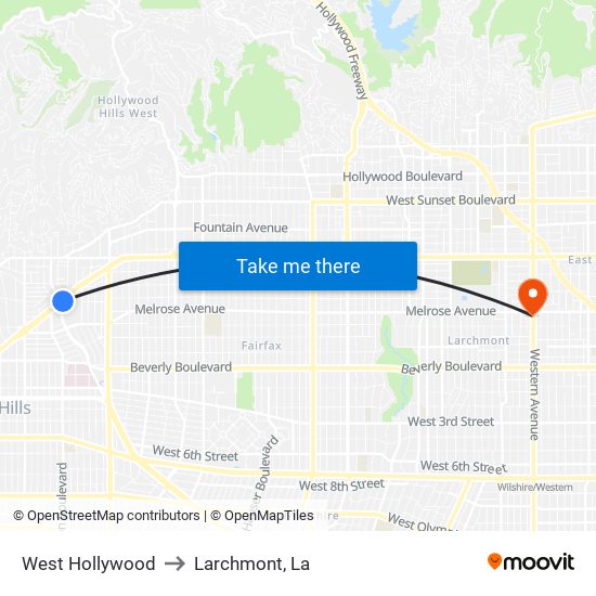 West Hollywood to Larchmont, La map