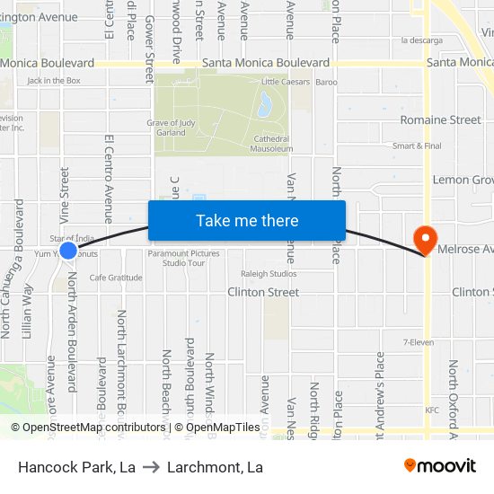 Hancock Park, La to Larchmont, La map