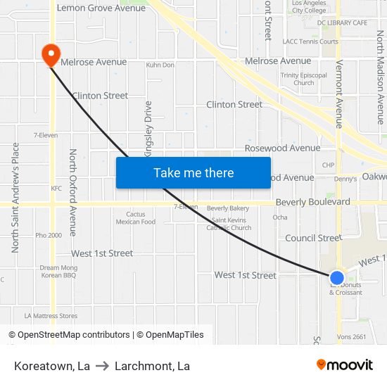 Koreatown, La to Larchmont, La map