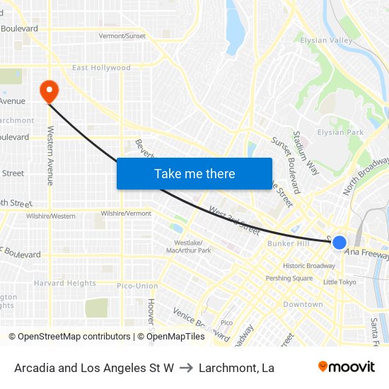 Arcadia and Los Angeles St W to Larchmont, La map