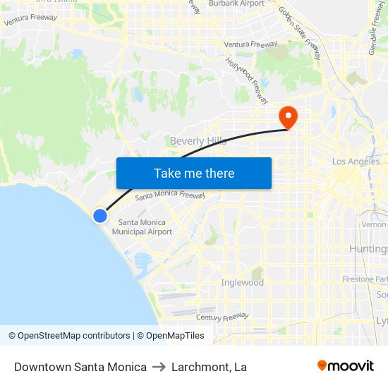 Downtown Santa Monica to Larchmont, La map