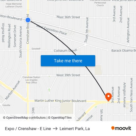 Expo / Crenshaw - E Line to Leimert Park, La map