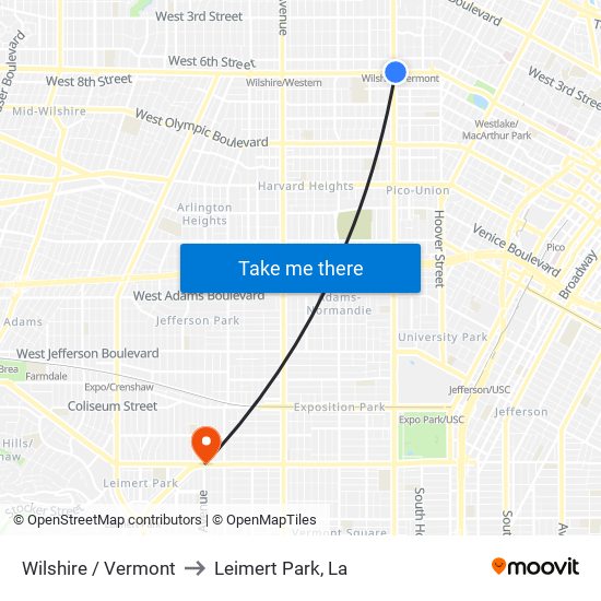 Wilshire / Vermont to Leimert Park, La map