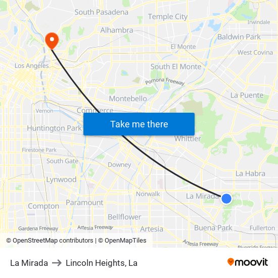 La Mirada to Lincoln Heights, La map