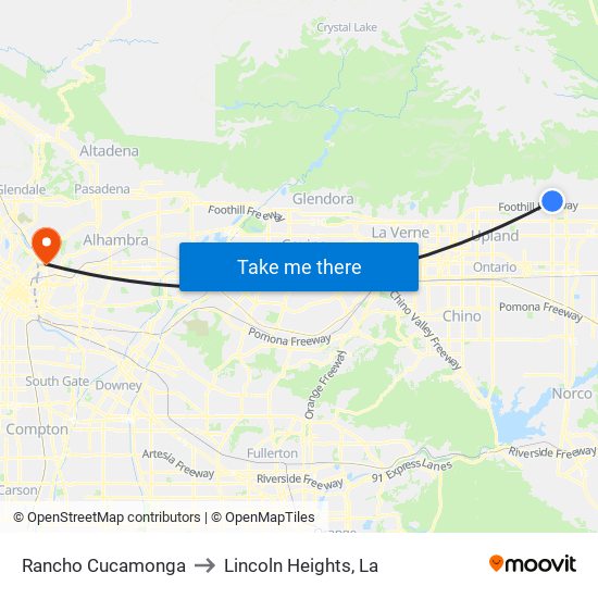 Rancho Cucamonga to Lincoln Heights, La map