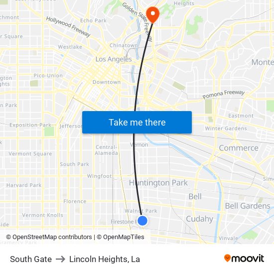 South Gate to Lincoln Heights, La map