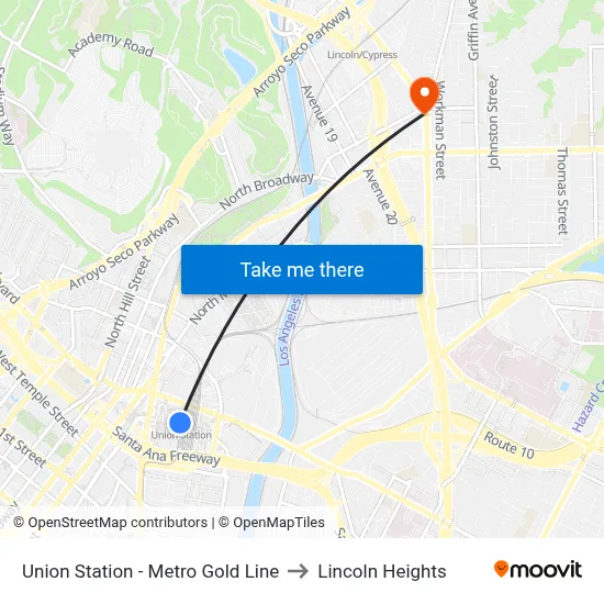 Union Station - Metro Gold Line to Lincoln Heights map