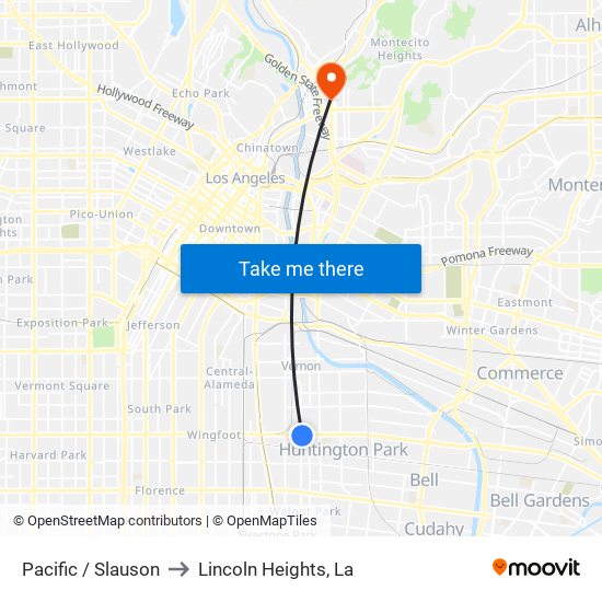 Pacific / Slauson to Lincoln Heights, La map