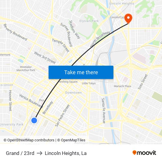 Grand / 23rd to Lincoln Heights, La map