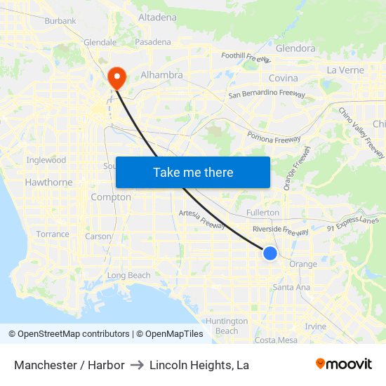 Manchester / Harbor to Lincoln Heights, La map