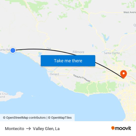 Montecito to Valley Glen, La map