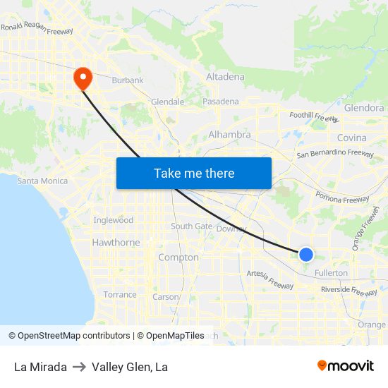 La Mirada to Valley Glen, La map