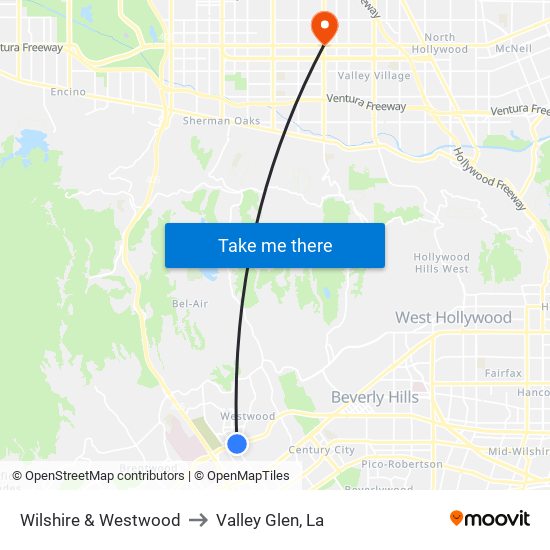 Wilshire & Westwood to Valley Glen, La map