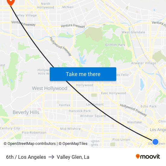 6th / Los Angeles to Valley Glen, La map