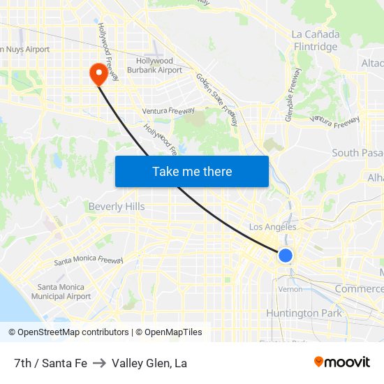 7th / Santa Fe to Valley Glen, La map