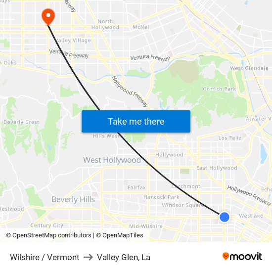 Wilshire / Vermont to Valley Glen, La map