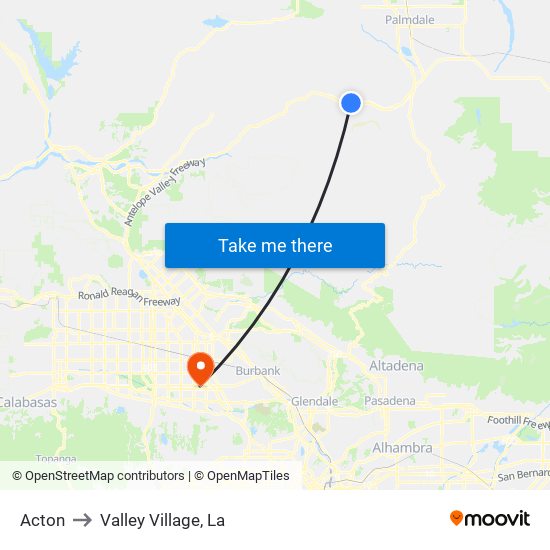 Acton to Valley Village, La map