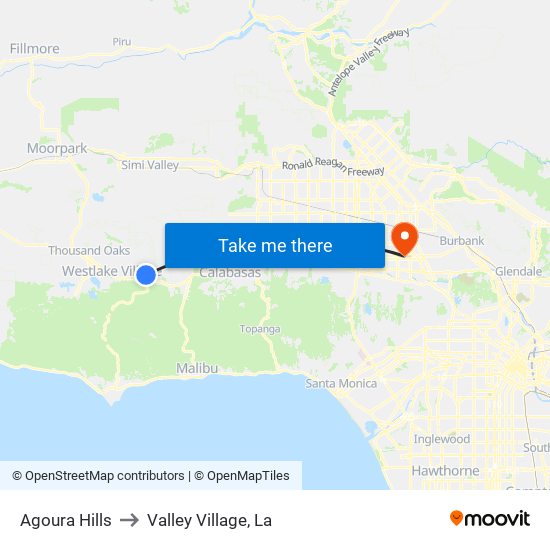 Agoura Hills to Valley Village, La map