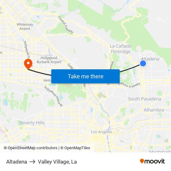 Altadena to Valley Village, La map
