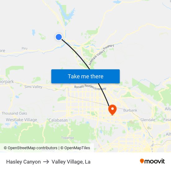 Hasley Canyon to Valley Village, La map