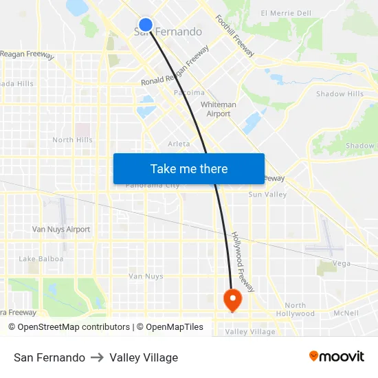 San Fernando to Valley Village map