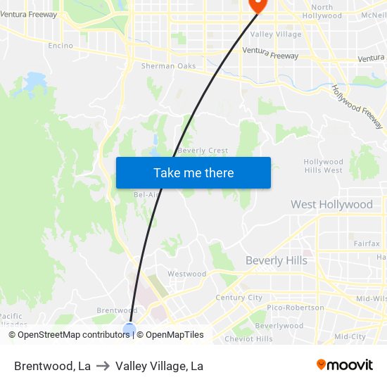 Brentwood, La to Valley Village, La map