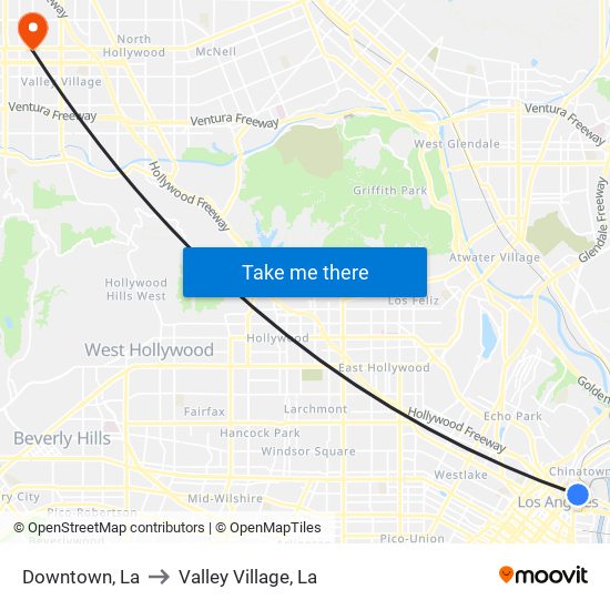 Downtown, La to Valley Village, La map