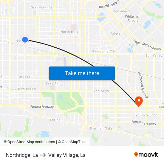 Northridge, La to Valley Village, La map