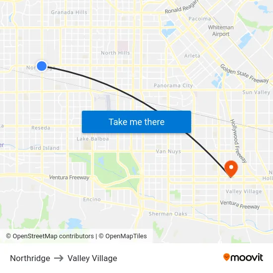 Northridge to Valley Village map