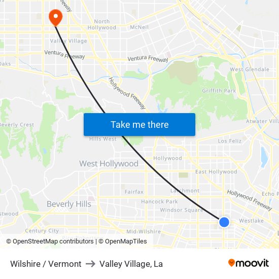 Wilshire / Vermont to Valley Village, La map