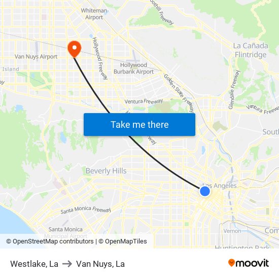 Westlake, La to Van Nuys, La map