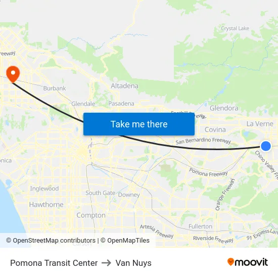 Pomona Transit Center to Van Nuys map