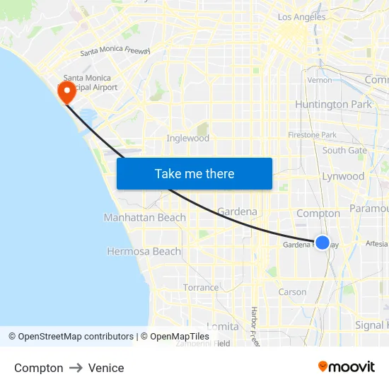 Compton to Venice map