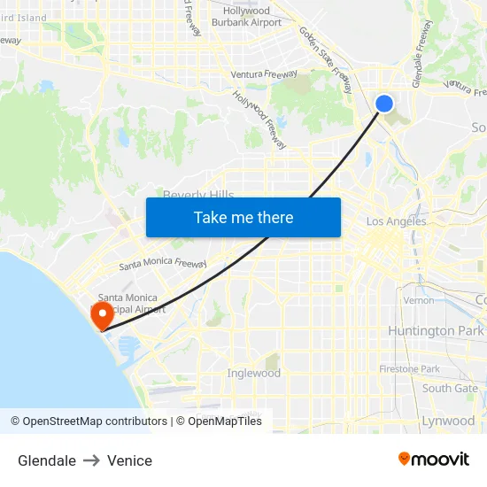 Glendale to Venice map