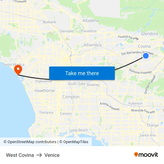 West Covina to Venice map