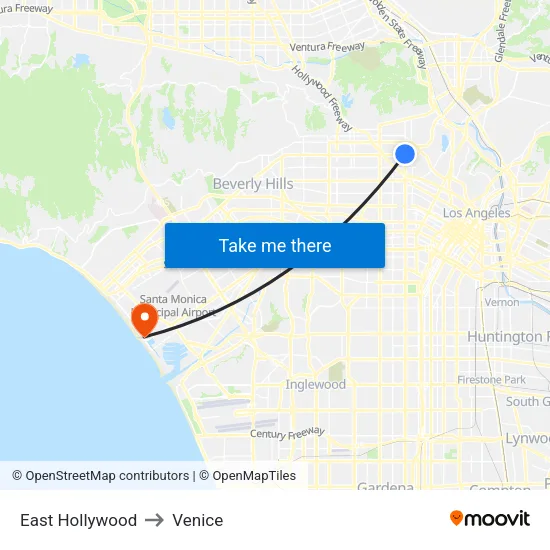East Hollywood to Venice map