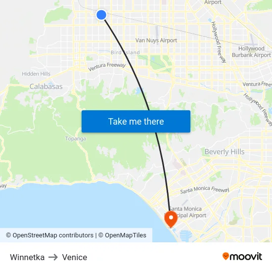 Winnetka to Venice map