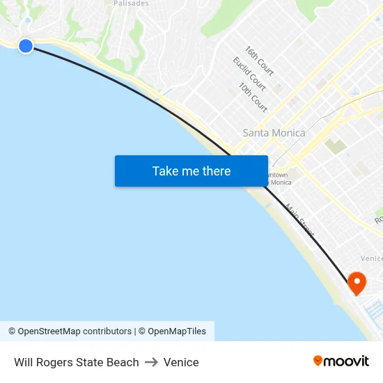 Will Rogers State Beach to Venice map