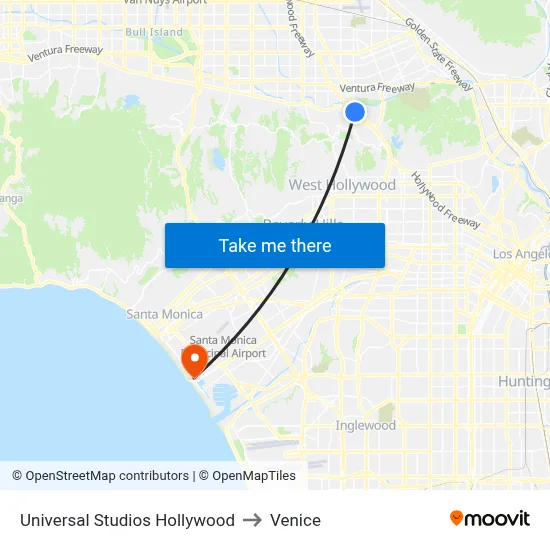 Universal Studios Hollywood to Venice map