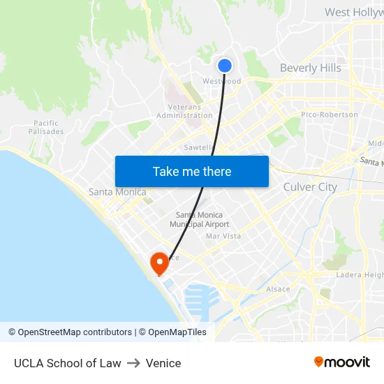 UCLA School of Law to Venice map