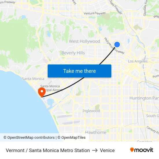 Vermont / Santa Monica Metro Station to Venice map