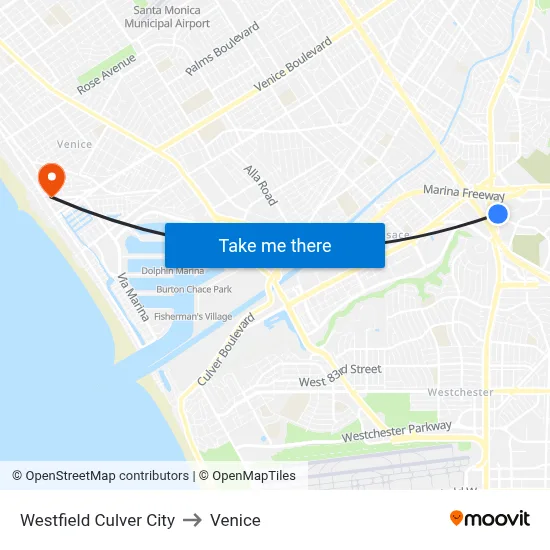 Westfield Culver City to Venice map