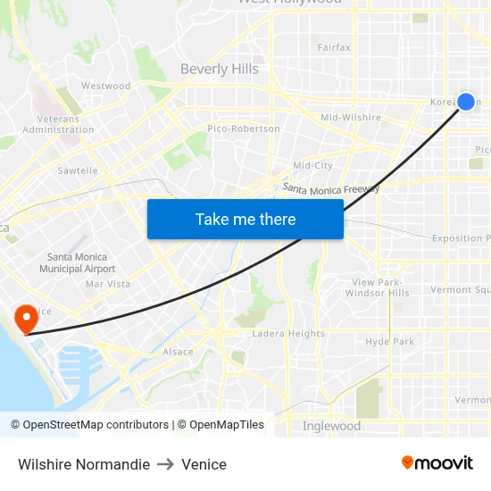 Wilshire Normandie to Venice map