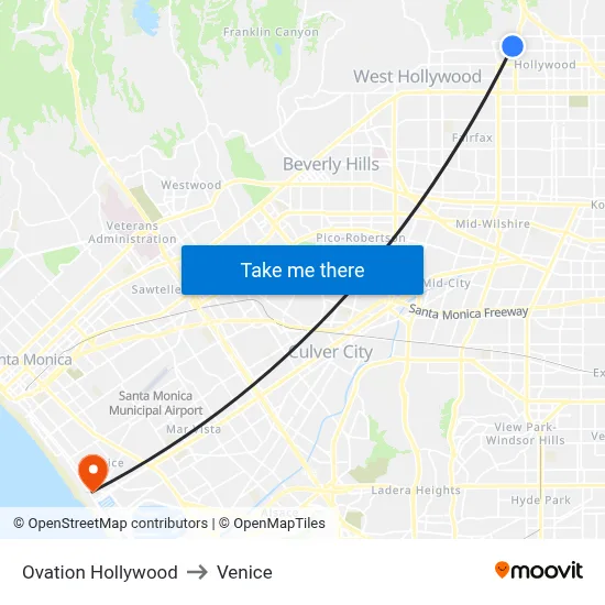 Ovation Hollywood to Venice map