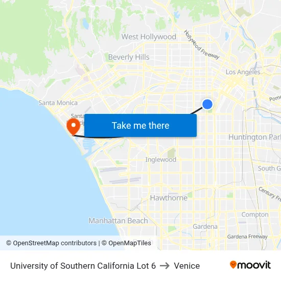 University of Southern California Lot 6 to Venice map