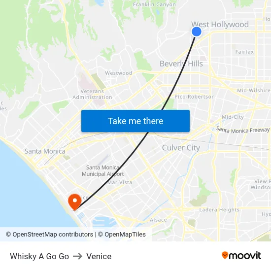 Whisky A Go Go to Venice map