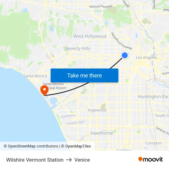 Wilshire Vermont Station to Venice map