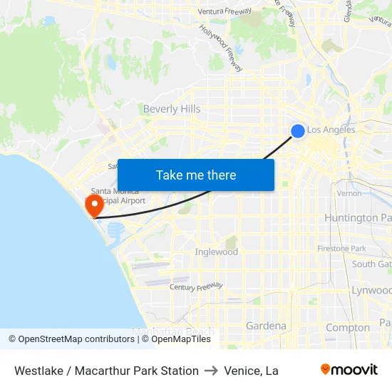 Westlake / Macarthur Park Station to Venice, La map