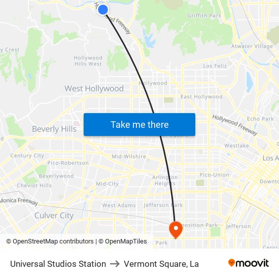 Universal Studios Station to Vermont Square, La map